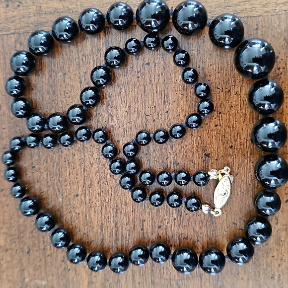 Artisan Jewelry - Vintage Black Onyx Beaded Necklace